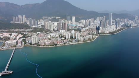 Aerial-view-over-Shenzhen-coastline-on-a-beautiful-clear-day
