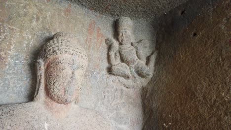 Ancient-Carvings-At-Pandav-Leni-Caves-In-Nashik,-India---close-up