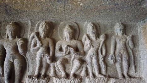 Carvings-At-Pandav-Leni-Caves-In-Nashik,-India---close-up