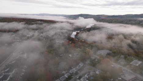 Cloud-Canopy-Over-Sherbrooke-Town-During-Autumn-Season-In-Eastern-Townships,-Quebec-Canada