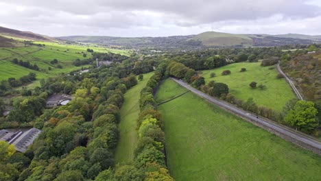 English-countryside-drone-video-footage-of-fields-and-buildings-with-dry-stone-walls
