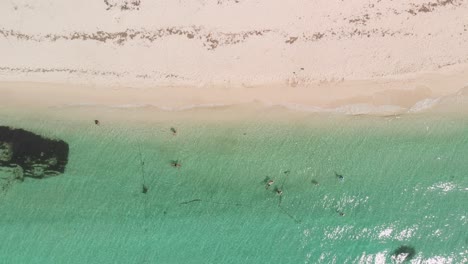 Von-Oben-Nach-Unten-Aufsteigende-Aufnahmen-Von-Klarem,-Transparentem-Meerwasser,-Das-Sandstrand-In-Einem-Tropischen-Reiseziel-Wäscht