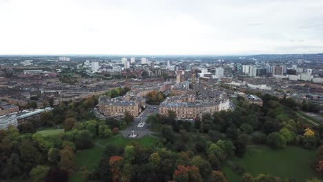 West-End-of-Glasgow,-Scotland.-Aerial-panoramic-view
