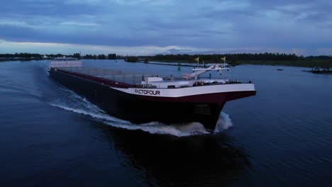 Cargo-Ship-Of-Factofour-Navigates-The-Waters-In-Barendrecht,-Netherlands