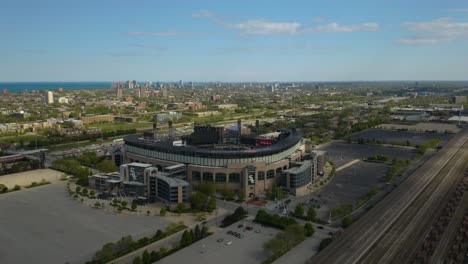 Aerial-Hyper-lapse-Above-Guaranteed-Rate-Field,-Home-of-the-Chicago-White-Sox