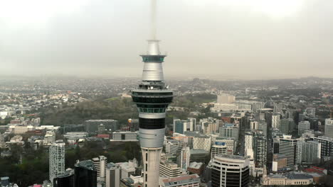 Sky-Tower.-Drone-footage-of-Auckland,-NewZealand