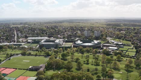 Slow-drone-shot-towards-Wimbledon-Centre-court-and-court-1-stadium