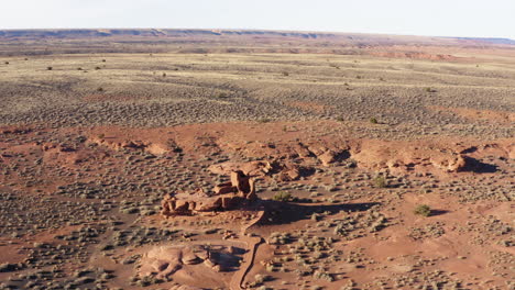 Aerial-orbit-around-Wukoki-Pueblo-ruins-in-the-desert,-Arizona,-USA