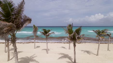 Cancun-beach-resort,-aerial-shot-of-Atlantic-Ocean-Mexican-seaside