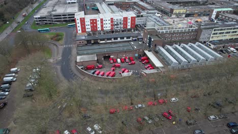 Post-office-sorting-office-vans-parked-Harlow-Essex-UK-Aerial-footage