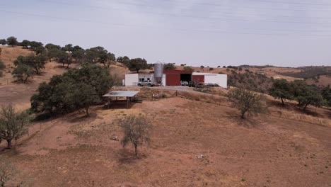 Warehouse-In-Rural-Area-Of-Alentejo-Portugal---aerial-drone-shot