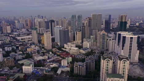 Drone-footage-of-Ortigas-Center,-one-of-the-Central-Business-District-of-Metro-Manila-Philippines