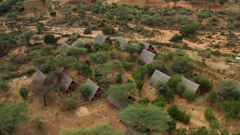 Aerial-View-Of-African-Eco-Lodge,-An-Accommodation-For-Travelers-Near-Turmi-In-Omo-Valley,-Ethiopia
