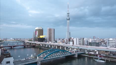 Stunning-fast-time-lapse-high-above-Tokyo-with-Skytree-and-fast-moving-clouds