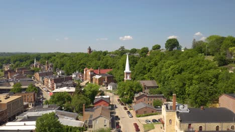 Drone-Flying-Over-Galena,-Illinois---Classic-Small-Town-in-Midwest-USA