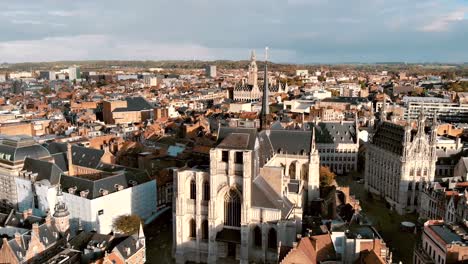 Saint-Peter's-Church-in-Leuven-city-center-next-to-Town-hall---Aerial
