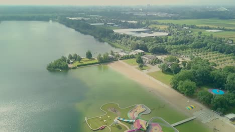 Aerial-drone-view-of-the-beautiful-manmade-puzzle-island-in-the-Maarsen,-Utrecht,-the-Netherlands