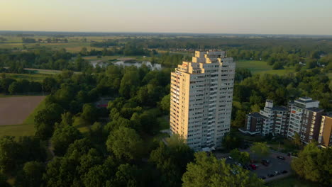 Tower-Block-Housing-In-Bremen,-Germany---aerial-shot