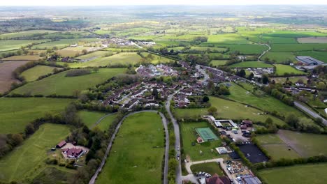 High-altitude-view-of-a-small-village-in-the-county-of-Kent,-UK