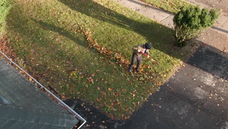 A-person-raking-leaves-into-lines-to-clean-up-their-yard