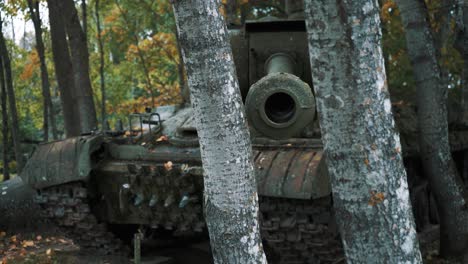Old-Soviet-Russian-Military-Vehicle,-Destroyed-War-Ukraine-Army-Technical-Tank-Gun-Industrial