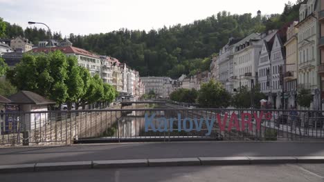 Karlovy-Vary-writing-or-lettering-on-bridge-in-city-centre,-Carlsbad,-Czech-Republic