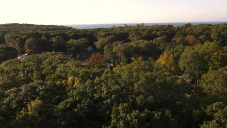 Frühe-Herbstfarben,-Die-Zwischen-Den-Grüns-In-Beachwood-In-Der-Nähe-Des-Michigansees-Ihren-Höhepunkt-Erreichen