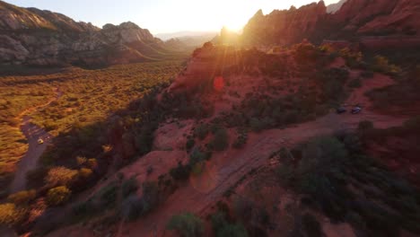 Picturesque-drone-shot-of-the-scenic-landscape-in-Sedona-Arizona-during-the-golden-hour