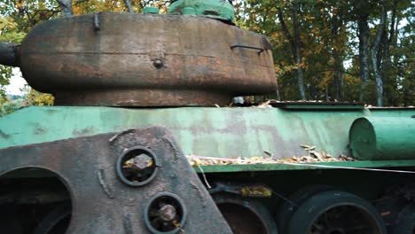 Old-Soviet-Russian-Military-Vehicle,-Destroyed-War-Ukraine-Army-Technical-Tank-Gun-Industrial