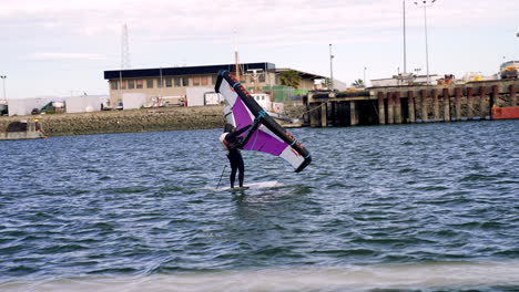Hydrofoil-Surfer-in-the-San-Francisco-Bay-in-the-Redwood-City-Marina-California-USA