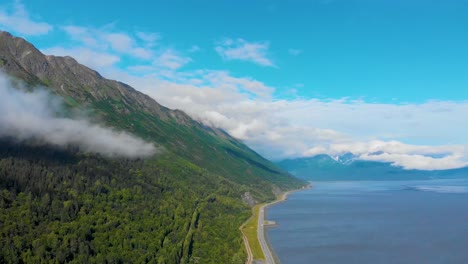 4K-Drone-Video-of-Mountains-and-Shoreline-of-Kenai-Peninsula-in-Summer