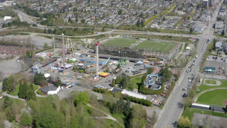 Aerial-view-over-an-empty-amusement-park