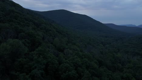 Aerial-drone-video-footage-of-the-Appalachians-after-sunset-during-warm-summer-nights