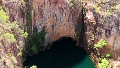 Aerial-View-Of-The-Tolmer-Falls-At-The-High-Gorge-In-Litchfield-National-Park-In-Northern-Territory,-Australia