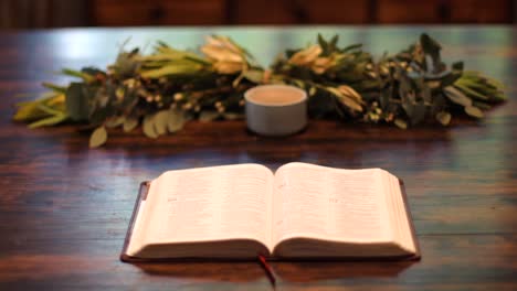 Pan-over-Bible-sitting-on-table