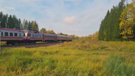 A-passenger-train-runs-along-the-railway