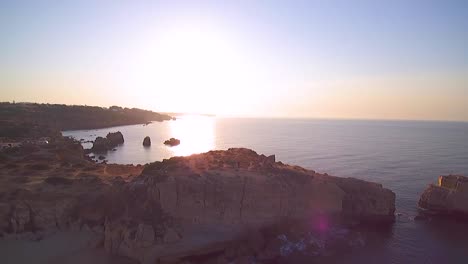 Drone-shot-of-cliffs-of-Albufeira-in-Portugal