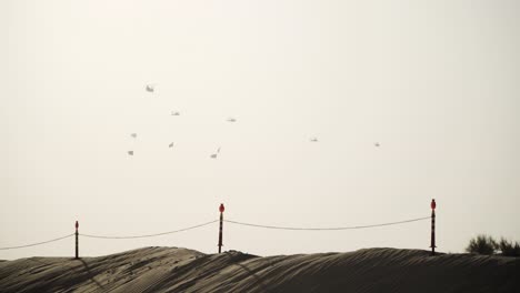 Helicópteros-Militares-Sobrevolando-El-Desierto-En-Los-Emiratos-Árabes-Unidos-Portando-Banderas-Debajo-De-Ellos