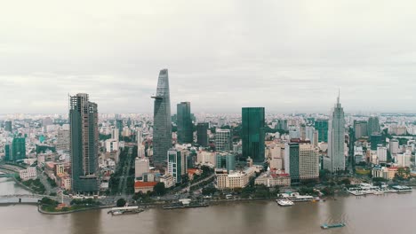 Panoramic-view-of-District-1,-Ho-Chi-Minh-City,-Vietnam-from-drone-view