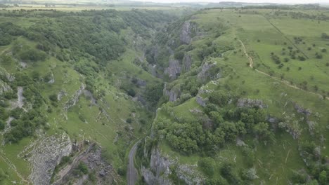 Cheddar-Gorge-from-the-air,-a-look-up-the-Gorge-taken-from-the-Ceddar-end