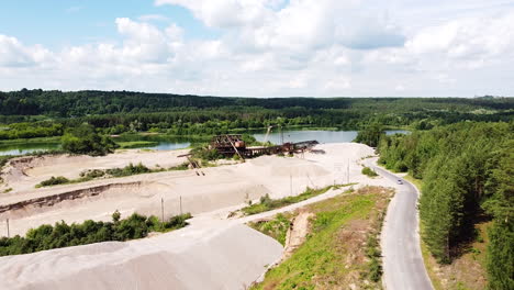 Gravel-and-sand-quary-with-industrial-equipment-in-vibrant-aerial-drone-view