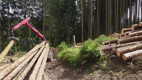 Holzverladung,-Baumstämme-In-Einen-LKW-Laden,-Holzverarbeitung,-Abholzung,-Holzverladung-Mit-Einer-Klaue