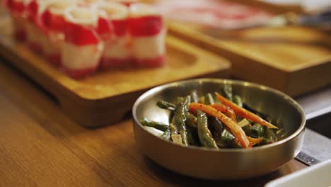 Small-Bowl-Of-Stir-Fried-Long-Beans-As-A-Side-Dish-In-Korean-Restaurant