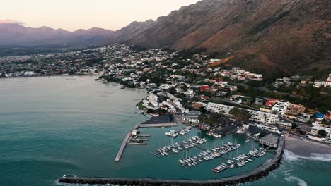 Aerial-view-of-the-harbor-in-Gordon's-Bay,-South-Africa