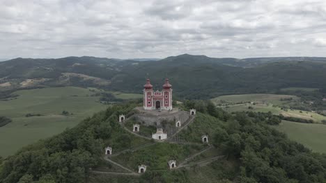 Small-chapel-on-the-top-of-the-hill-surrounded-by-mountains-in-Slovakia