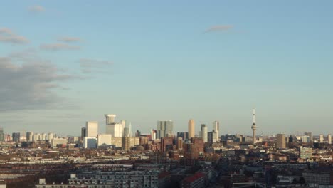 Close-up-of-skyline-of-Rotterdam,-the-Netherlands-on-a-sunny-winter-day