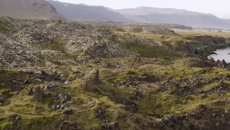 Rugged-Landscape-At-Snæfellsnes-Peninsula-In-Western-Iceland---aerial-drone-shot