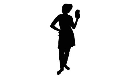 Shape-of-a-young-Lady-fanning-herself-with-a-hand-fan-during-summer,-Black-and-White-Silhouette-for-Motion-Graphics-Effects