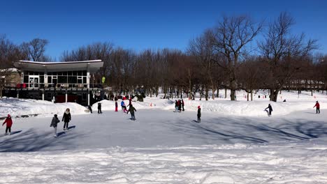 Ice-skaters-enjoy-playing-on-the-ice-on-a-bright-blue-day