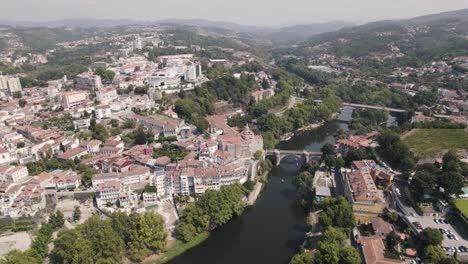 Panoramic-aerial-view-of-Amarante-city,-Portugal